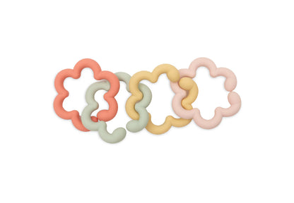 Jollein Spielringe mit Blumen-Motiv 4er Set Freisteller – Greifspielzeug aus Silikon für Babys, Geschenk zur Geburt oder Babyparty
