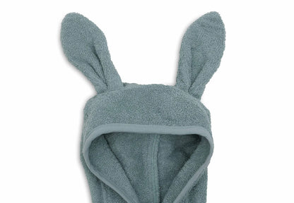 Kinder-Bademantel Sea Green Kapuze mit Hasenohren Detailansicht – Frottee Bademantel 1-2 Jahre, Geschenk zur Geburt oder Babyparty