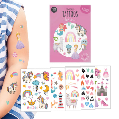 Kindertattoos "Fantasie" mit Meerjungfrauen, Einhörnern und Mehr