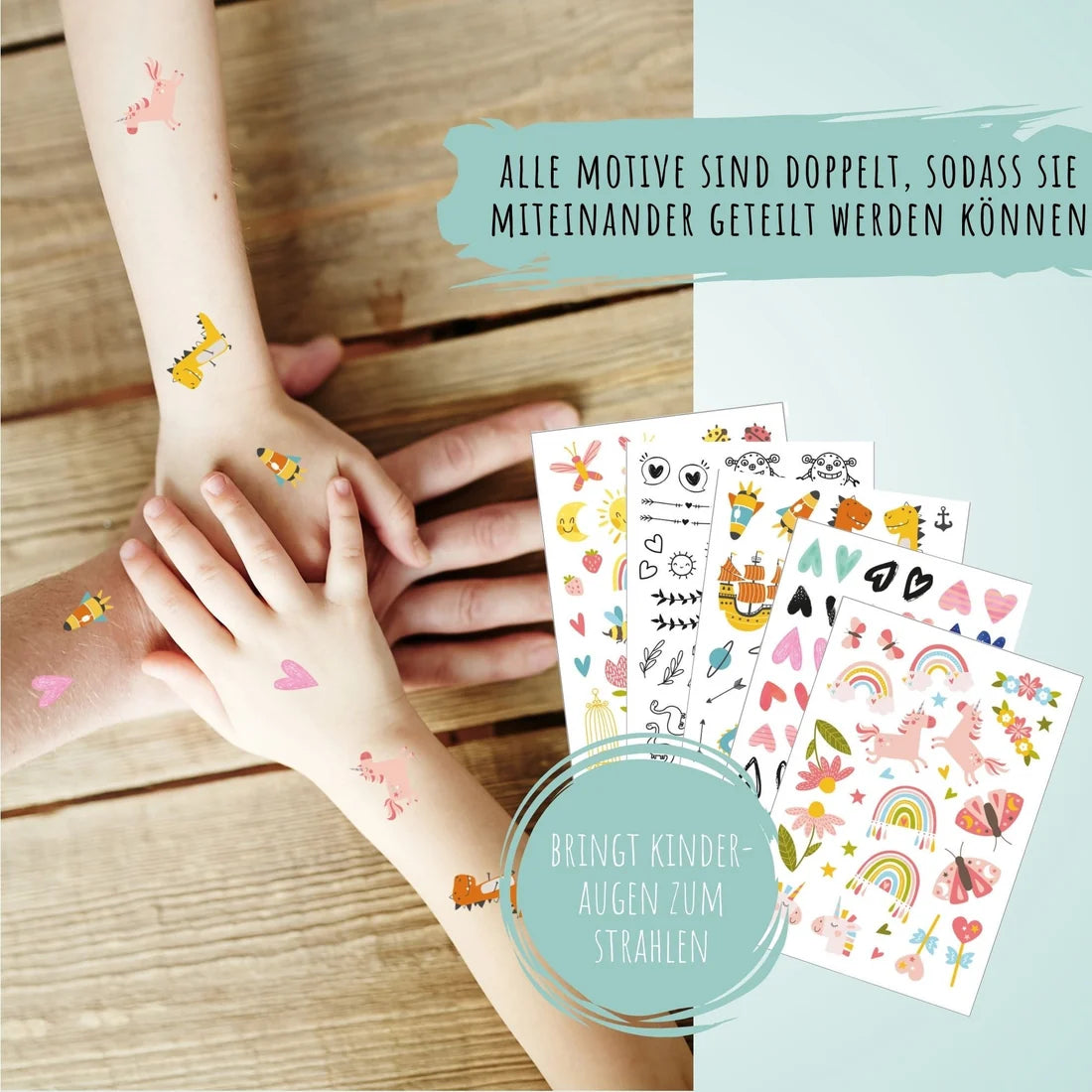 Kindertattoos "Du & Ich" mit Dinosauriern, Einhörnern und Mehr