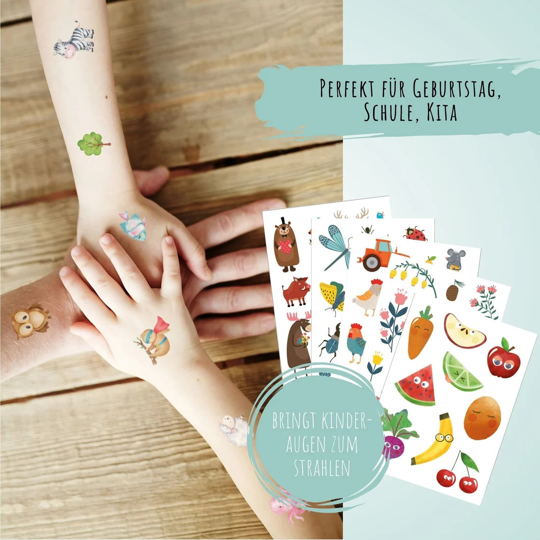Kindertattoos "Naturkinder" mit Tieren aus dem Wald, dem Bauernhof und Mehr