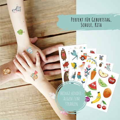 Kindertattoos "Naturkinder" mit Tieren aus dem Wald, dem Bauernhof und Mehr