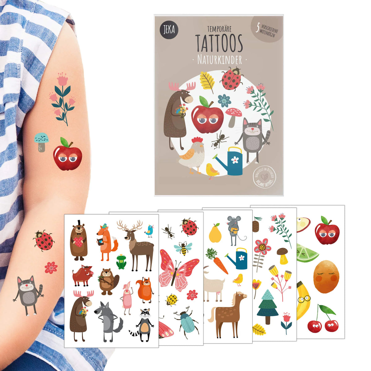 Kindertattoos "Naturkinder" mit Tieren aus dem Wald, dem Bauernhof und Mehr