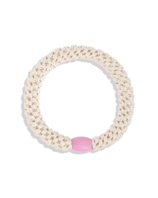 Kknekki Haargummi beige mit rosa Verschluss – geflochtenes Spiral-Haargummi für Kinder und Erwachsene