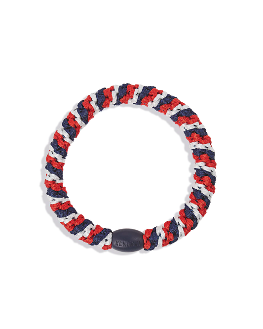 Kknekki Haargummi blau weiß rot – geflochtenes Spiral-Haargummi, perfekt für Frankreich, Großbritannien, USA und Kroatien Fans
