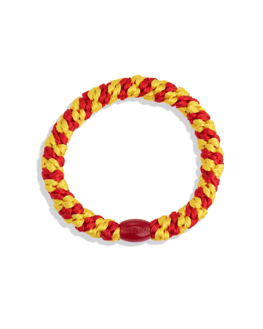 Kknekki Haargummi rot gelb – geflochtenes Spiral-Haargummi, perfekt für Spanien und Belgien Fans
