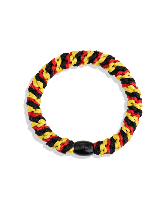 Kknekki Haargummi schwarz rot gold – geflochtenes Spiral-Haargummi, perfekt für Deutschland und Belgien Fans