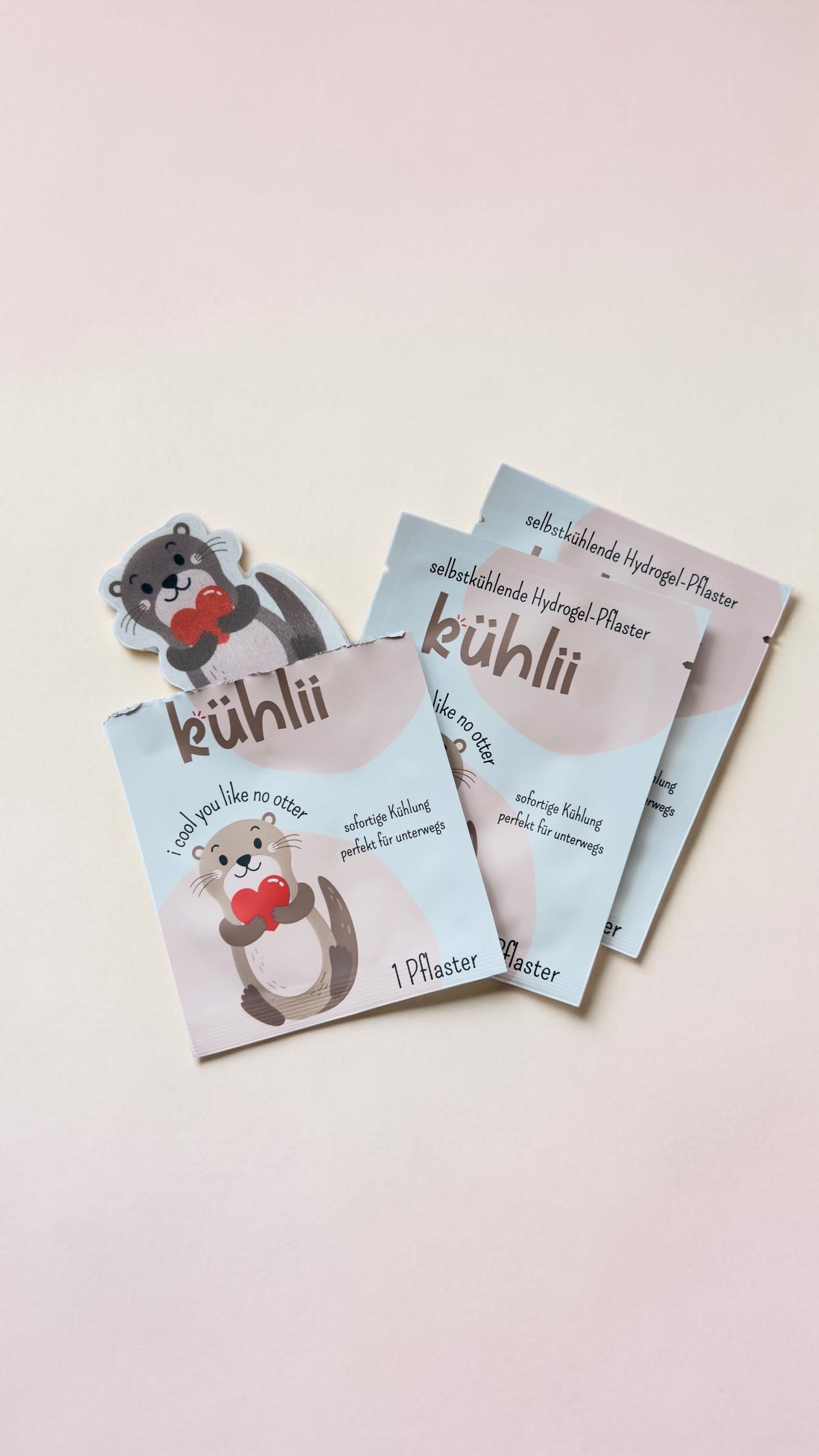 Kühlii Hydrogel-Pflaster Einzelverpackungen mit Otter-Design für Kinder – selbstkühlend gegen Beulen unterwegs