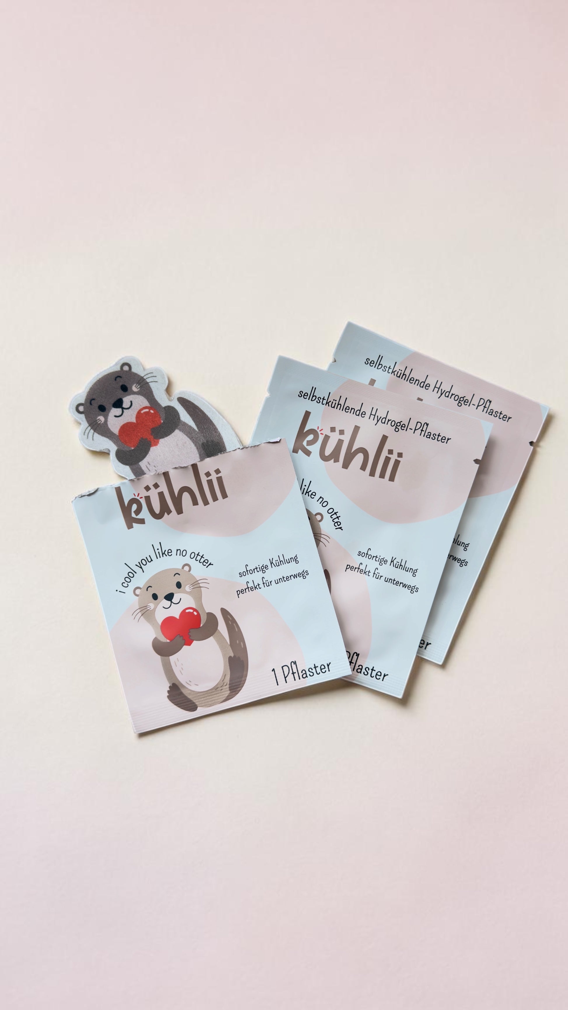 Kühlii Hydrogel-Pflaster Einzelverpackungen mit Otter-Design für Kinder – selbstkühlend gegen Beulen unterwegs