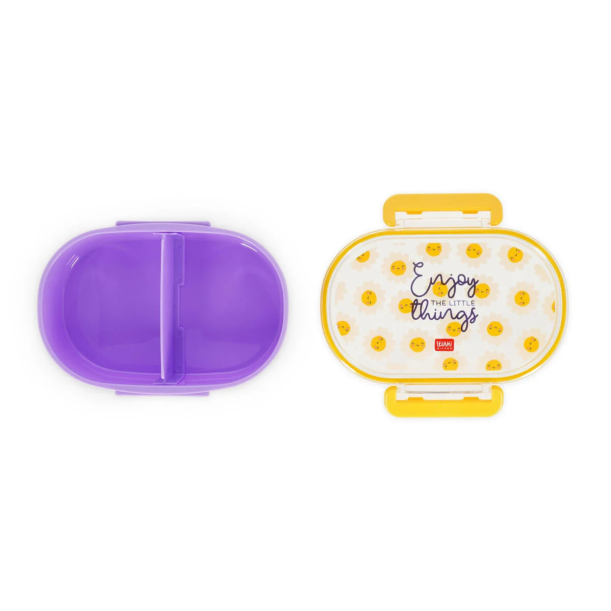 Legami Brotdose Snack & Go Daisy geöffnet mit Gänseblümchen-Motiv – Lunchbox für Kinder, ideal zur Einschulung und für die Schultüte