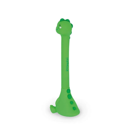 Legami Kugelschreiber Stand-Ink Ovation Dinosaurier freigestellt auf Standfüß – grüner Tier-Stift in Gesamtansicht, Geschenkidee zur Einschulung für die Schultüte