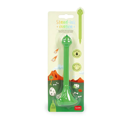 Legami Kugelschreiber Stand-Ink Ovation Dinosaurier mit Standfüß in der Originalverpackung – grüner Tier-Stift als Geschenkidee zur Einschulung für die Schultüte