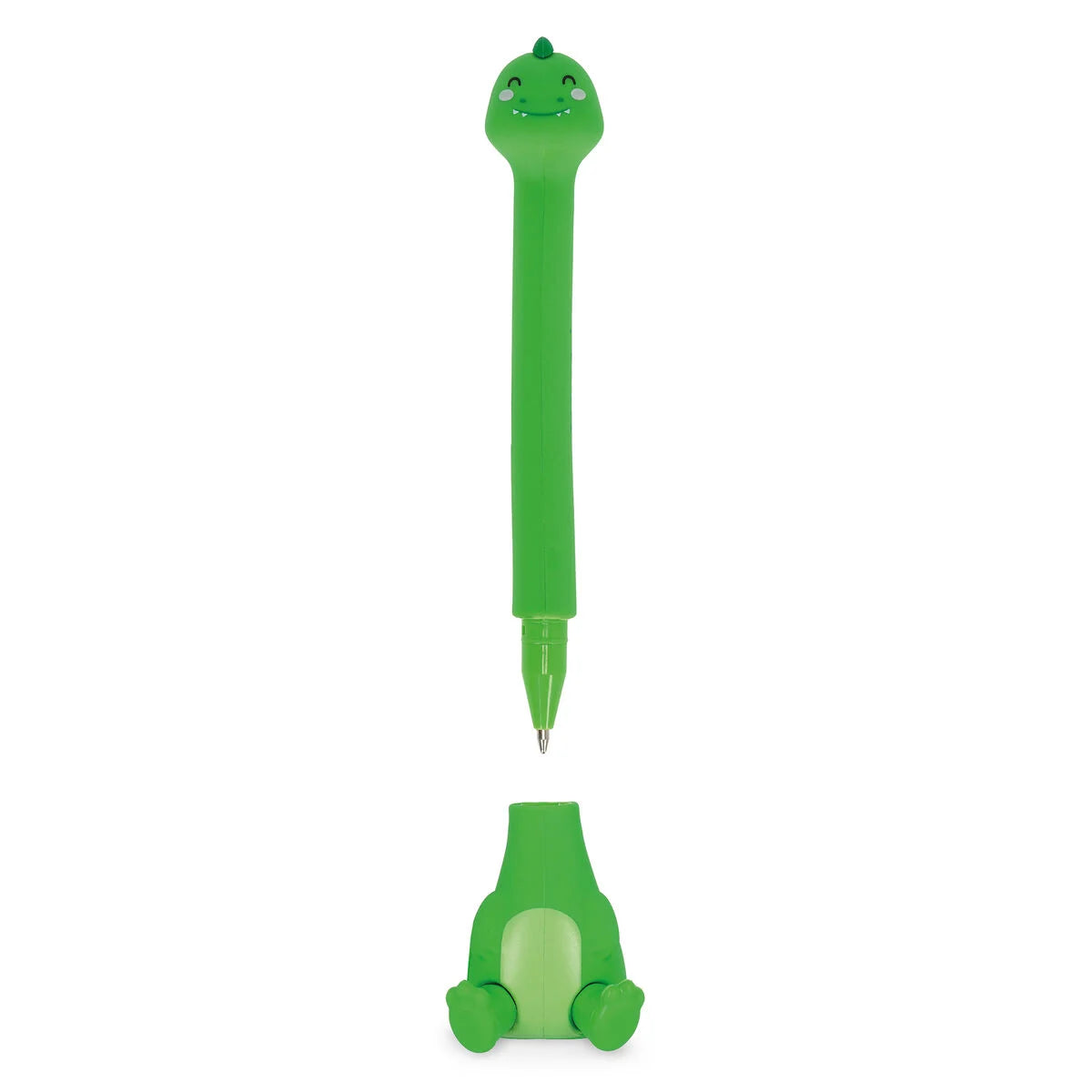 Legami Kugelschreiber Stand-Ink Ovation Dinosaurier – grüner Tier-Stift und Standfuß als Einzelteile freigestellt, Geschenkidee zur Einschulung für die Schultüte