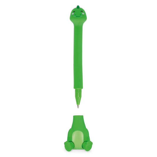 Legami Kugelschreiber Stand-Ink Ovation Dinosaurier – grüner Tier-Stift und Standfuß als Einzelteile freigestellt, Geschenkidee zur Einschulung für die Schultüte