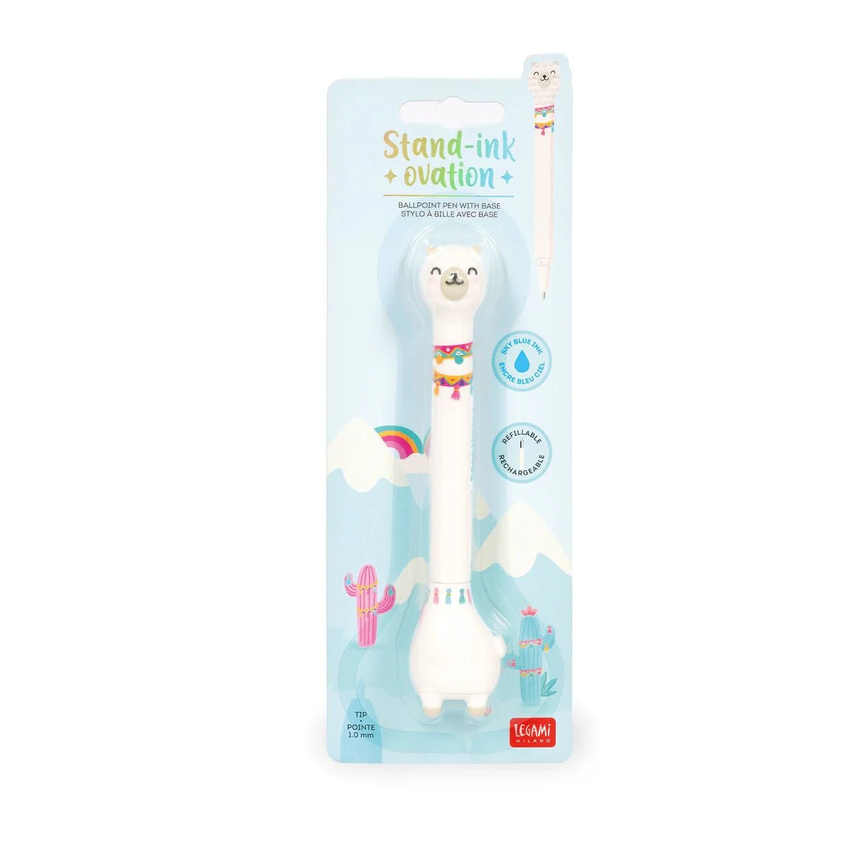 Legami Kugelschreiber Stand-Ink Ovation Lama mit Standfüß in der Originalverpackung – lustiger Tier-Stift als Geschenkidee zur Einschulung für die Schultüte
