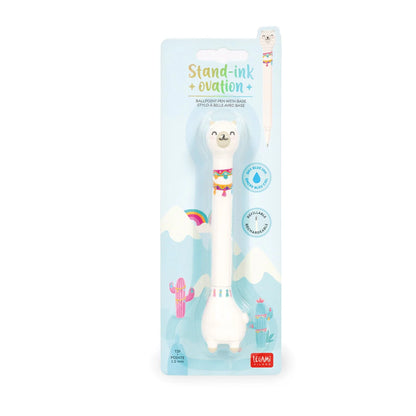 Legami Kugelschreiber Stand-Ink Ovation Lama mit Standfüß in der Originalverpackung – lustiger Tier-Stift als Geschenkidee zur Einschulung für die Schultüte