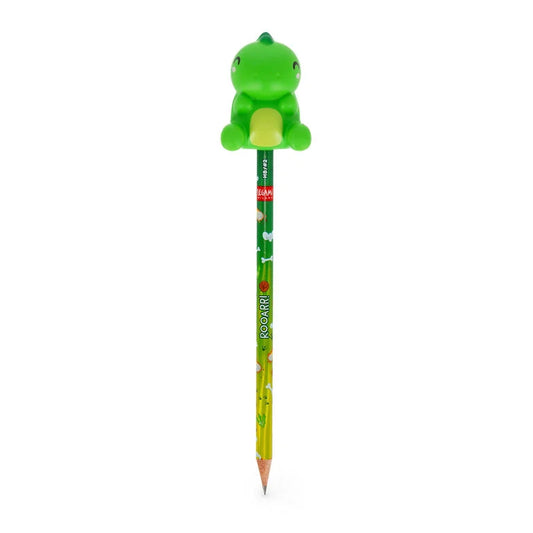 Legami Squeezies Anti-Stress-Bleistift Dino – Nahaufnahme des Squishy-Dino-Anhängers auf dem Bleistift