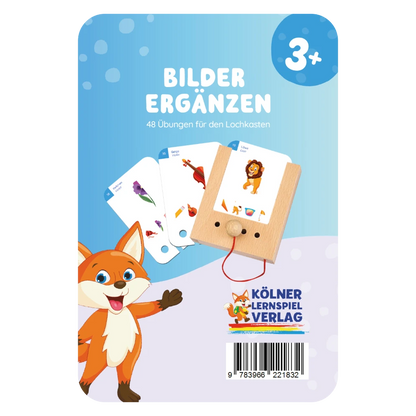 Kartensatz "Bilder ergänzen 3+" vom Kölner Lernspielverlag für den Lochkasten – Lernkarten ab 3 Jahren