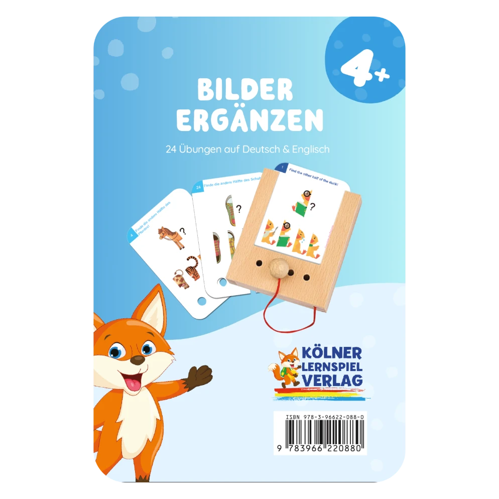 Kartensatz "Bilder ergänzen 4+" vom Kölner Lernspielverlag für den Lochkasten – Lernkarten ab 4 Jahren