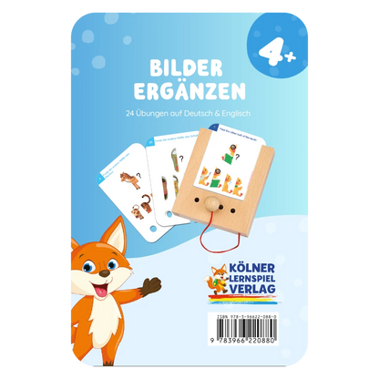 Kartensatz "Bilder ergänzen 4+" vom Kölner Lernspielverlag für den Lochkasten – Lernkarten ab 4 Jahren
