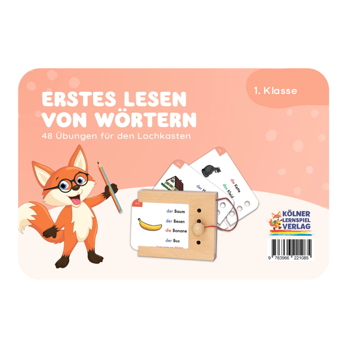 Kartensatz "Erstes Lesen von Wörtern" vom Kölner Lernspielverlag für den Lochkasten – Lernkarten für die 1. Klasse, schöne Geschenkidee zum Schulstart oder Geburtstag