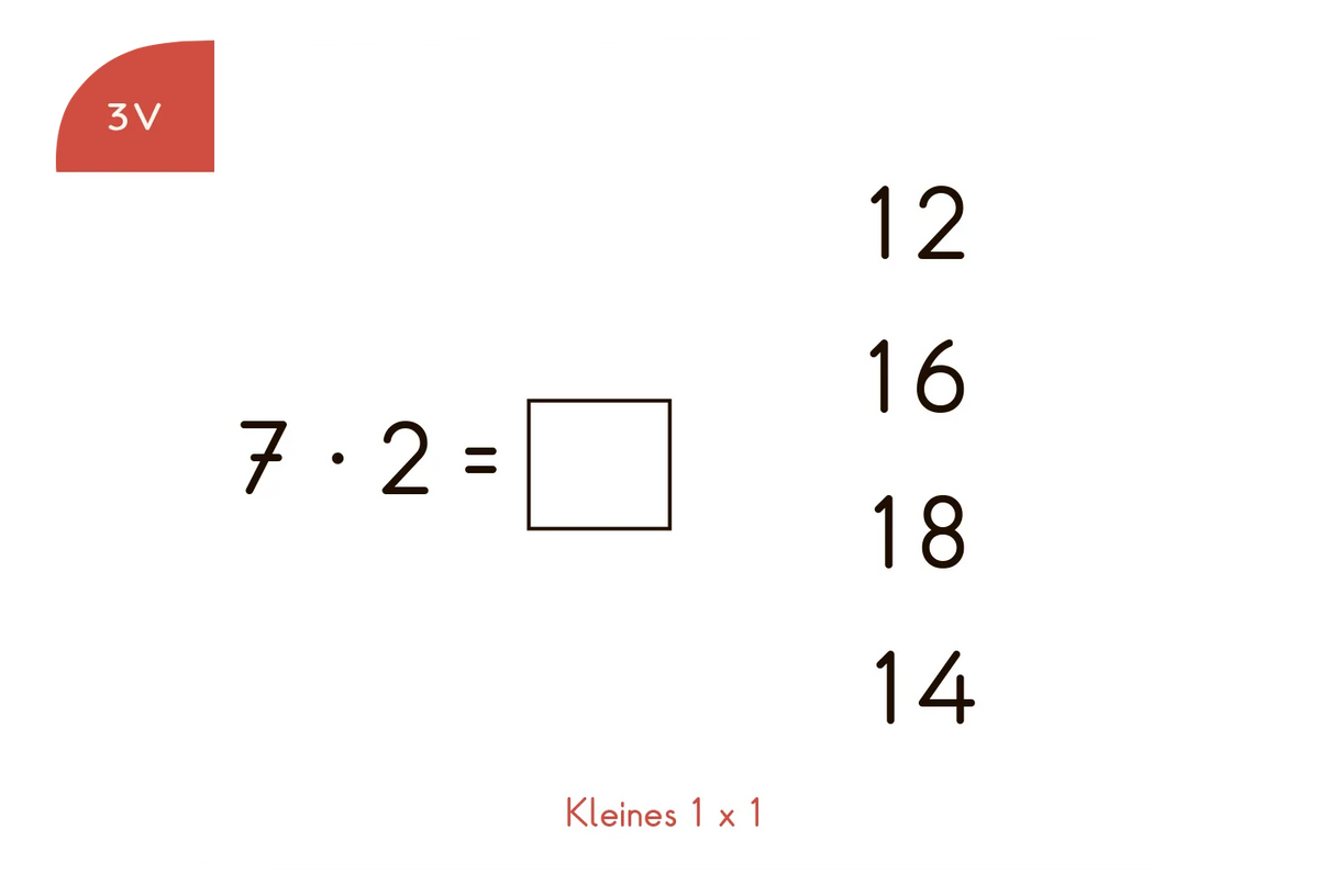 Beispielkarte "7x2" aus dem Kartensatz "Kleines 1x1" für den Lochkasten – Einmaleins üben für die 2. Klasse vom Kölner Lernspielverlag