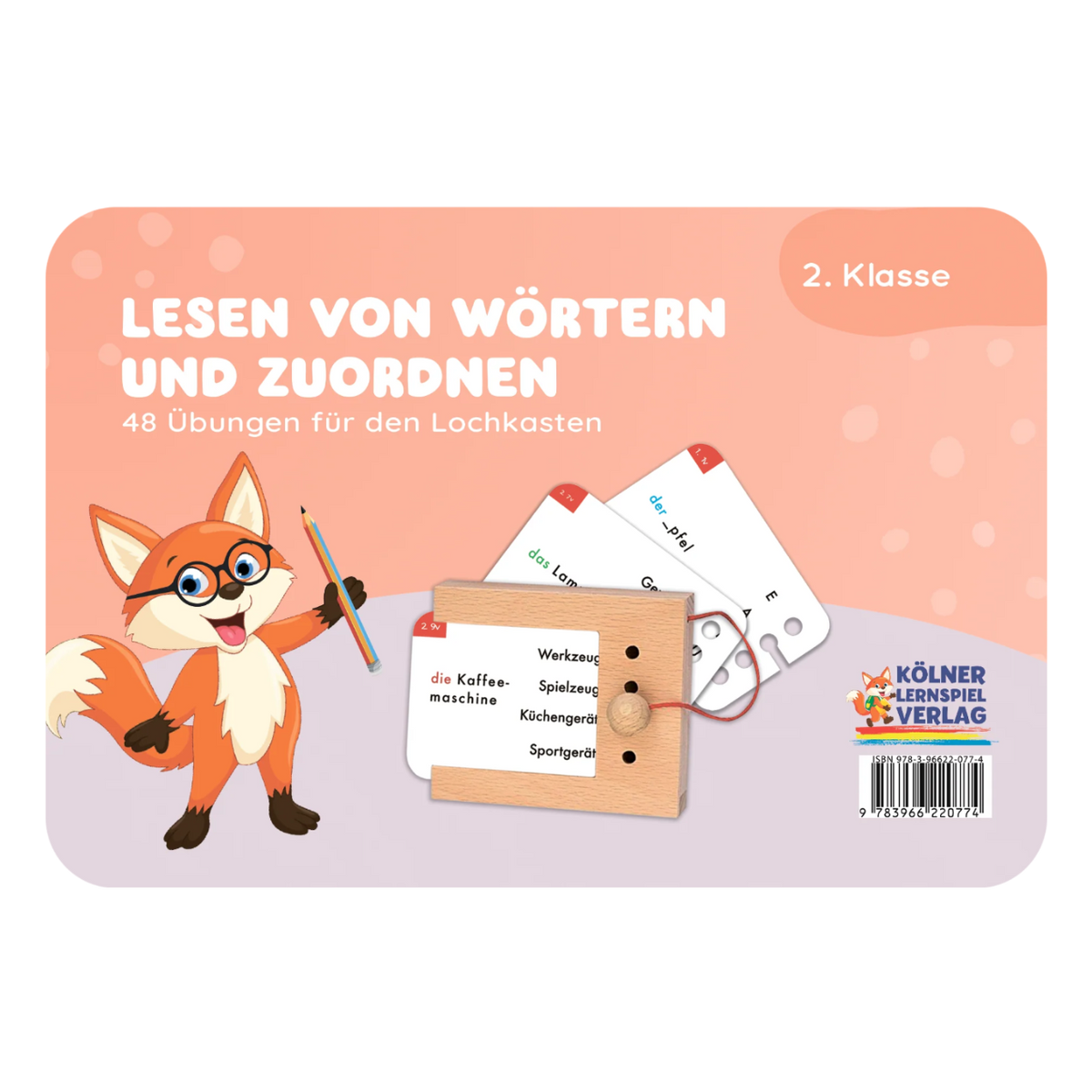 Kartensatz "Lesen von Wörtern und Zuordnen" vom Kölner Lernspielverlag für den Lochkasten – Lernkarten für die 2. Klasse, schöne Geschenkidee zum Schulstart oder Geburtstag