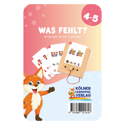 Kartensatz "Was fehlt 4-5+" vom Kölner Lernspielverlag für den Lochkasten – Lernkarten ab 4-5 Jahren