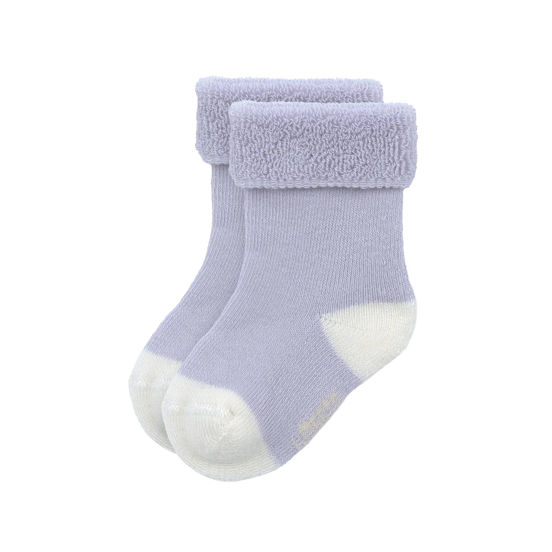 Uni lila Babysocken mit weißer Spitze und Ferse – enthalten im 3er Set „Katze" von Lässig, weiche Terry-Erstlingssöckchen für Babys