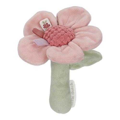Little Dutch Blumen-Rassel in Rosa aus der Fairy Garden Kollektion – weicher Greifling in Blumenform mit gestricktem Blütenkern, ideales Geschenk zur Geburt