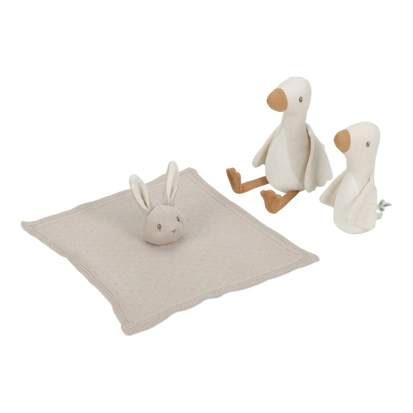 Little Dutch Geschenkset aus der Newborn Naturals Kollektion in Beige – mit Gans-Kuscheltier, Gans-Rassel und Schmusetuch Hase, ideal als Babygeschenk für Jungen und Mädchen