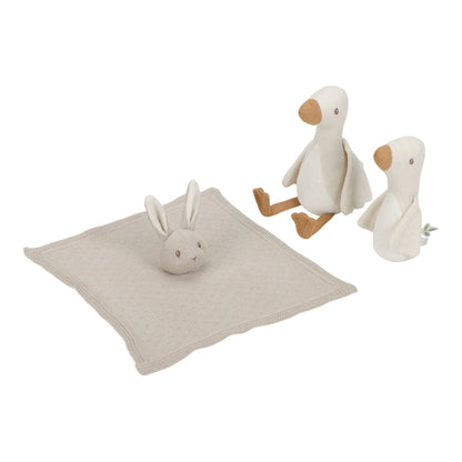 Little Dutch Geschenkset aus der Newborn Naturals Kollektion in Beige – mit Gans-Kuscheltier, Gans-Rassel und Schmusetuch Hase, ideal als Babygeschenk für Jungen und Mädchen