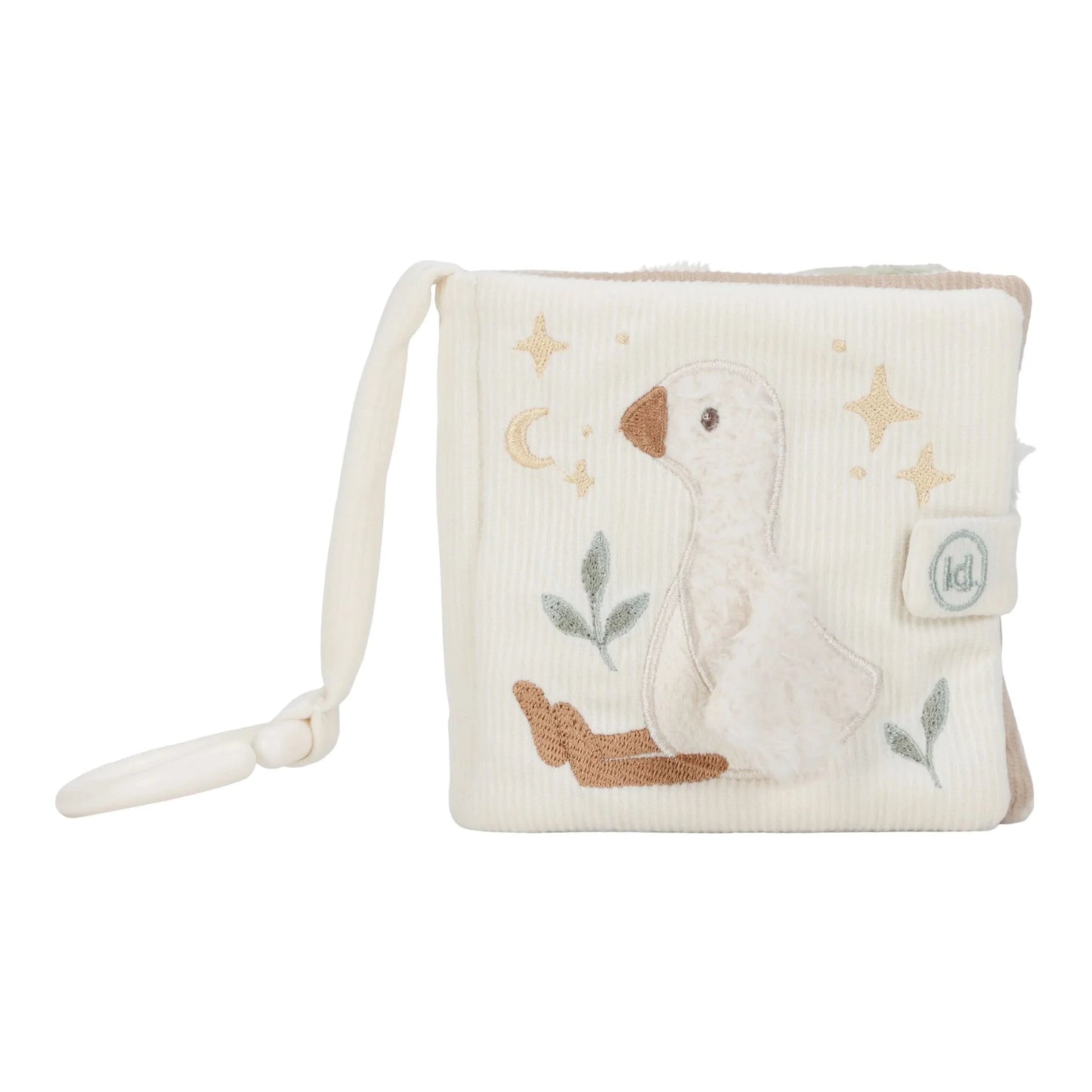 Little Dutch Buggybuch Newborn Naturals in Weiß mit Gans, Mond, Sternen und Blättern sowie Schlaufe zum Befestigen – Babybuch für Kinderwagen und Maxi-Cosi bei Burgfrollein