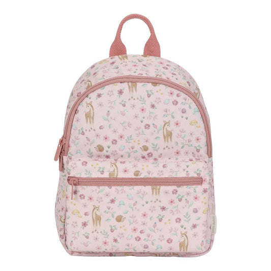 Little Dutch Kinderrucksack aus der Fairy Garden Kollektion in Rosa – mit Reh-, Igel- und Blumen-Print, ideal für Kindergarten und Kita