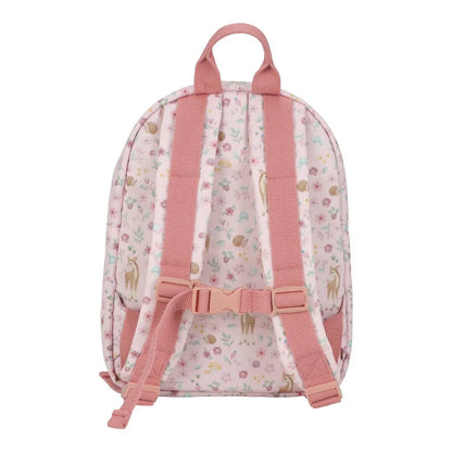 Little Dutch Kinderrucksack aus der Fairy Garden Kollektion in Rosa – Rückansicht mit gepolsterten Trägern und Brustgurt, ideal für Kindergarten und Kita
