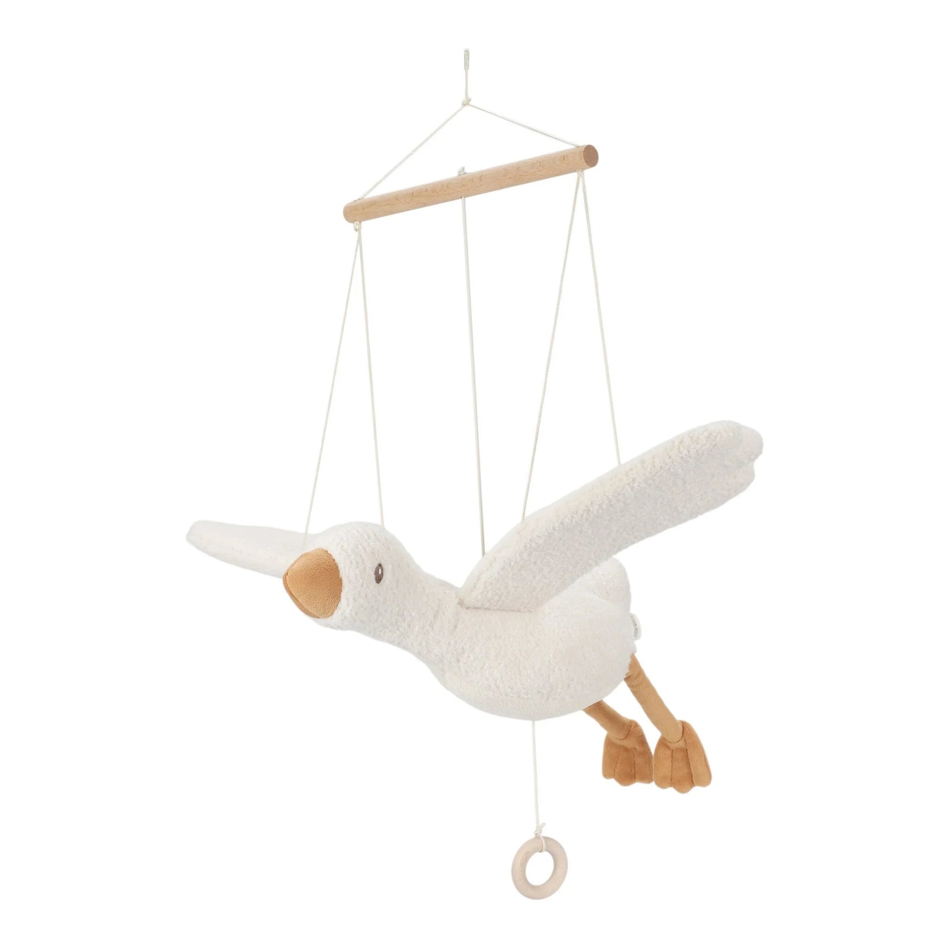 Little Dutch schwebende Gans aus der Little Goose Newborn Collection – plüschige Deko-Gans mit Holzaufhängung und Holzring für Kinderzimmer, Wickelbereich oder über dem Babybett
