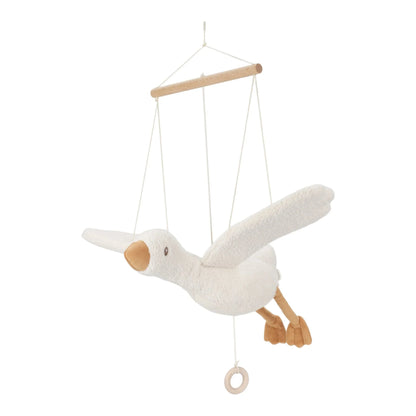 Little Dutch schwebende Gans aus der Little Goose Newborn Collection – plüschige Deko-Gans mit Holzaufhängung und Holzring für Kinderzimmer, Wickelbereich oder über dem Babybett