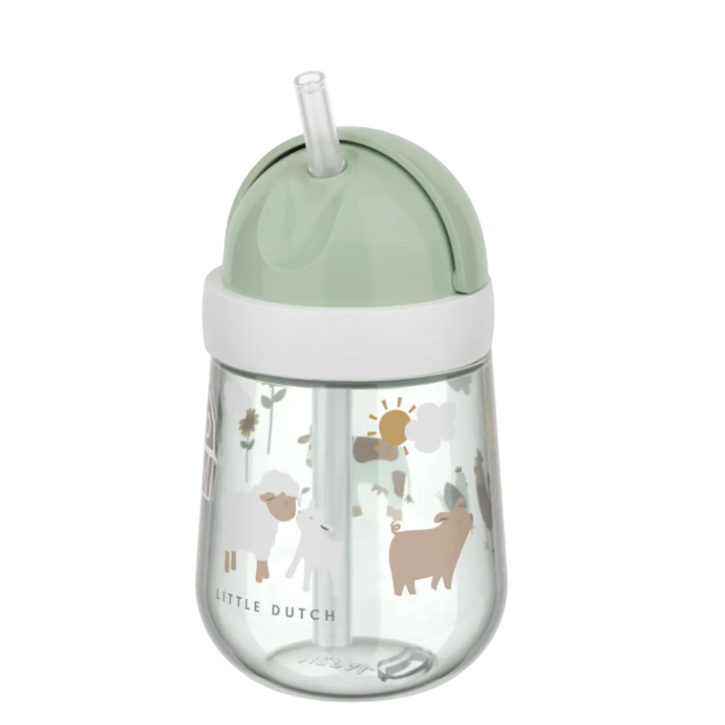 Little Dutch Strohhalmbecher Little Farm mit Bauernhoftieren, 300ml – schönes Geschenk zur Geburt oder zum Kitastart für kleine Trinkanfänger