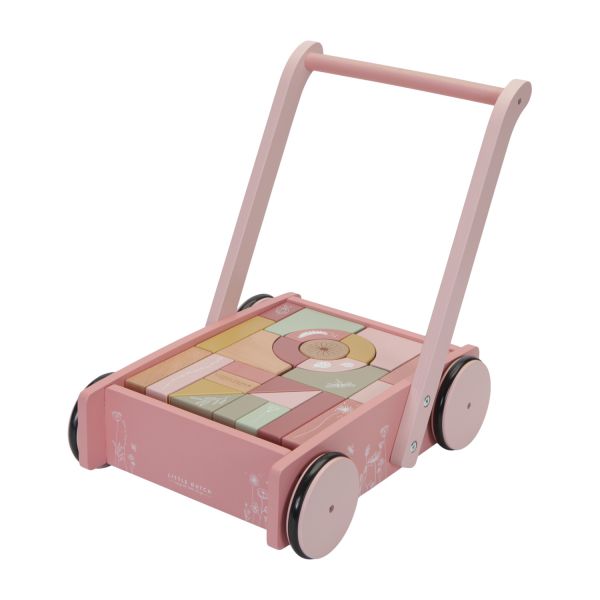 Rosa Lauflernwagen "Wild Flowers" mit Bauklötzen von Little Dutch
