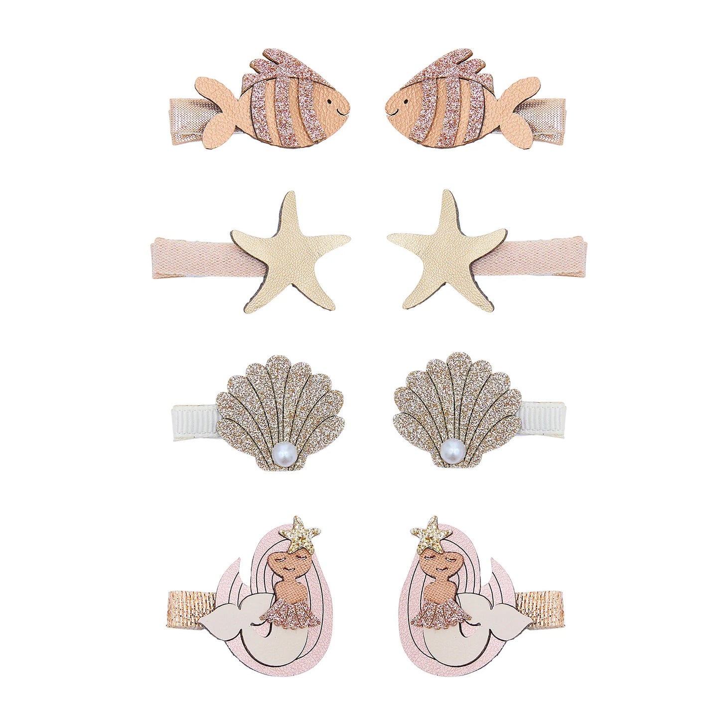 Kleine Haarspangen mit Meerjungfrauen-, Fisch-, Seestern- und Muschel-Motiv von Mimi & Lula im 8er Set – stylische Kinder-Haaraccessoires