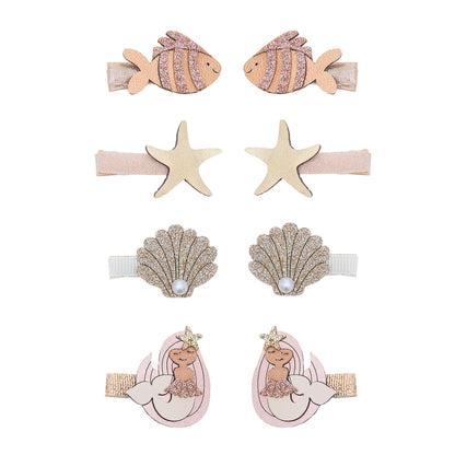 Kleine Haarspangen mit Meerjungfrauen-, Fisch-, Seestern- und Muschel-Motiv von Mimi & Lula im 8er Set – stylische Kinder-Haaraccessoires