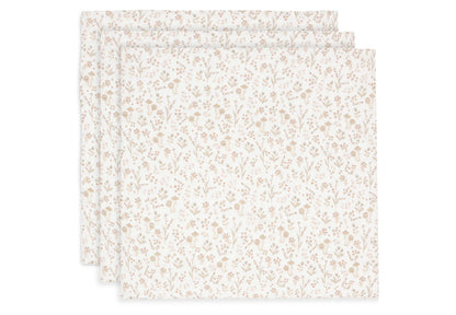 Mulltücher Bloomy von Jollein im 3er Set, gefaltet mit zartem Blumenmuster