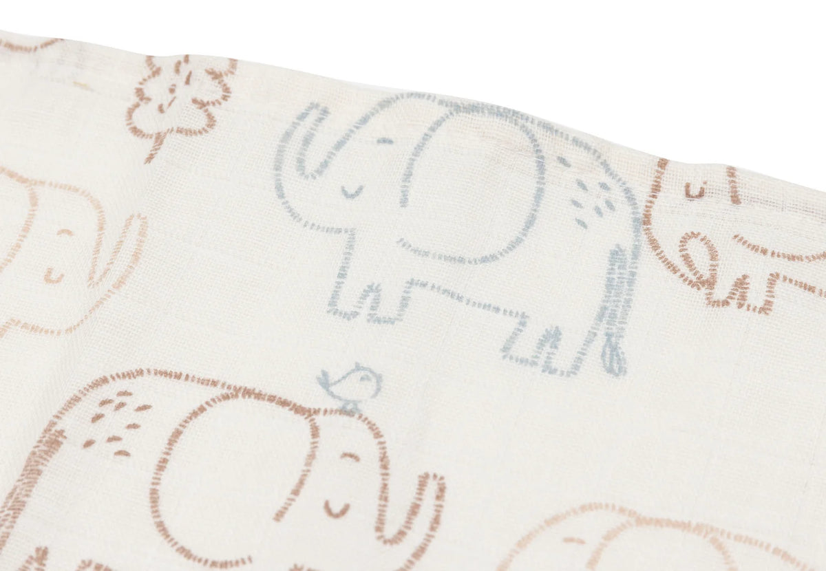 Mulltücher Elephant Tales von Jollein im 3er Set – Stoffdetail mit Elefanten-Muster, Geschenkidee zur Geburt