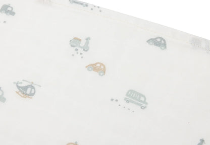 Mulltücher On the Go von Jollein im 3er Set – Stoffdetail mit Auto- und Fahrzeugmotiven