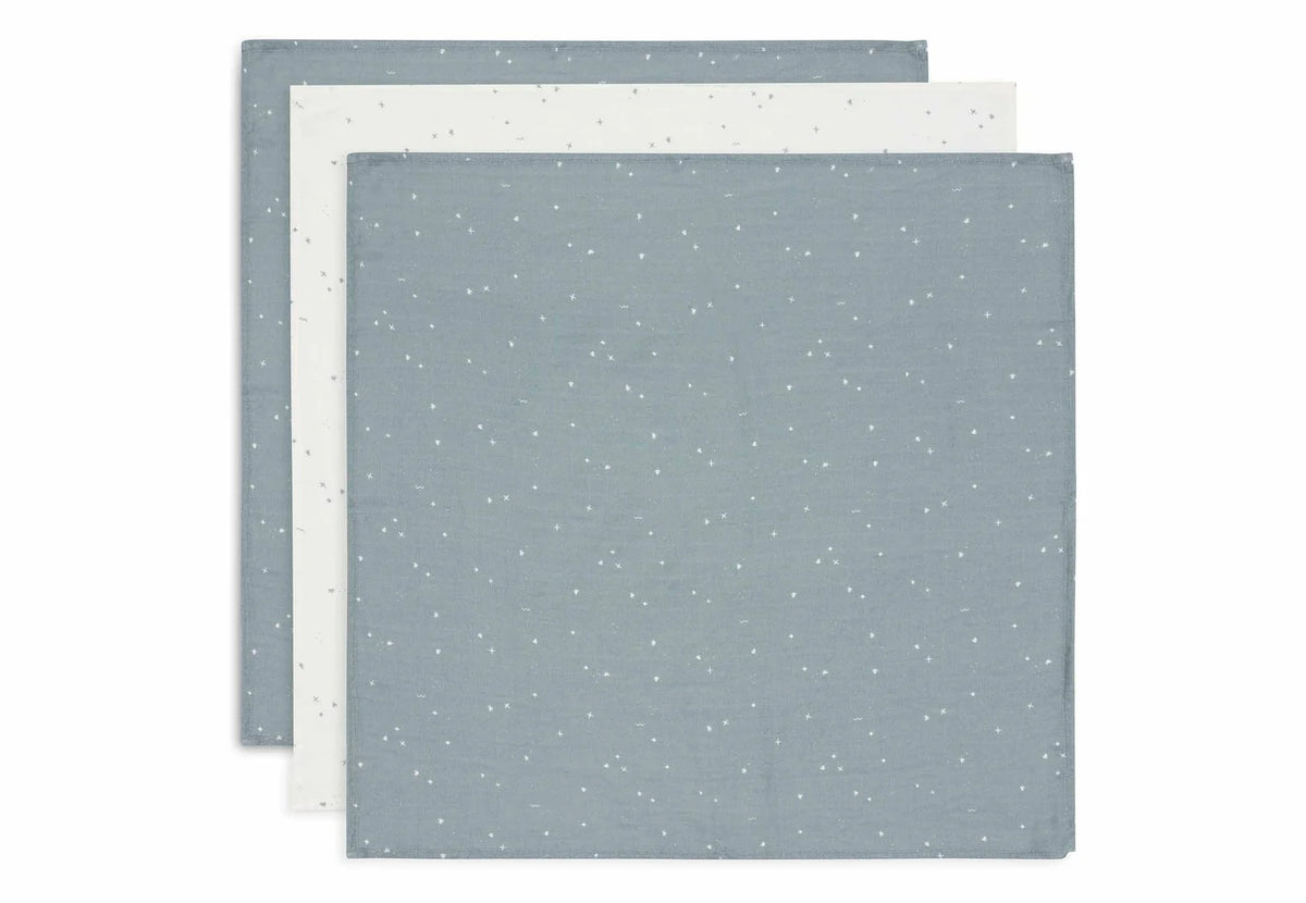 Mulltücher Twinkling in Sea Green von Jollein im 3er Set, gefaltet mit Sternmuster
