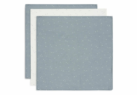 Mulltücher Twinkling in Sea Green von Jollein im 3er Set, gefaltet mit Sternmuster