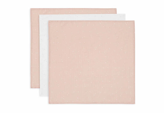 Mulltücher Twinkling in Wild Rose von Jollein im 3er Set, gefaltet mit Sternmuster