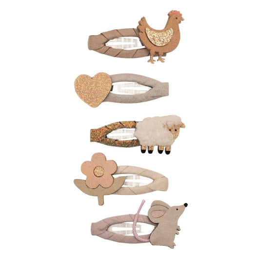 Kleine Bauernhoftiere-Haarspangen von Mimi & Lula, 5er Set