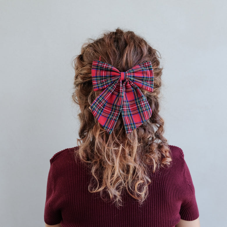 Große Schleifen für das Haar, 2er Set (Rot & Karriert)