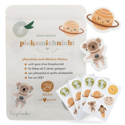 Pieksmichnicht Anti-Mücken-Sticker Space Edition mit Planeten-Motiven für Kinder – pflanzlich, vegan und DEET-frei